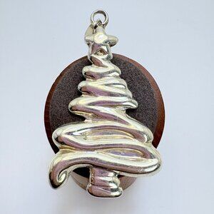 VTG Sterling Silver 925 Christmas Tree Puffed Design Pendant Size 3" Length